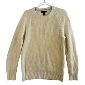 Banana Republic Italian Yarn Wool Blend Sweater Beige M Tall Ribbed Crew‎ Neck